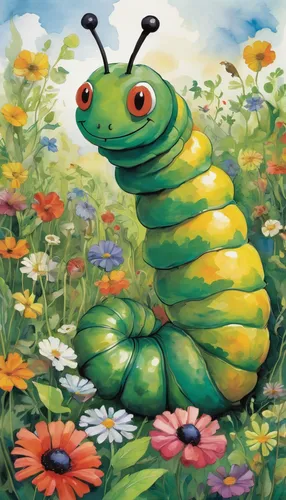 Develop a heartwarming children's book about a smoking caterpillar's journey to find its true purpose in a colorful meadow.,swallowtail caterpillar,pollinator,butterfly caterpillar,caterpillars,caterp