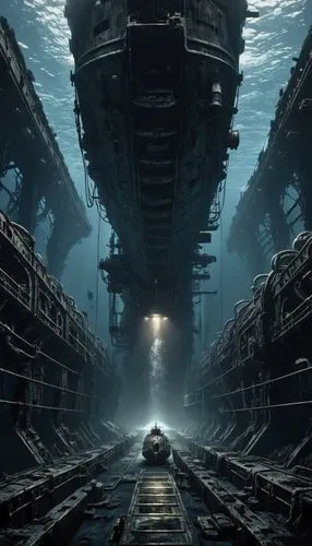 barotrauma,waterworld,atlantis,costa concordia,midwater,nostromo,the wreck of the ship,sulaco,ship wreck,shipwreck,undock,undocked,sci fiction illustration,sunken ship,submersible,deep sea,helicarrier,undersea,under the water,ssbn,Conceptual Art,Fantasy,Fantasy 33