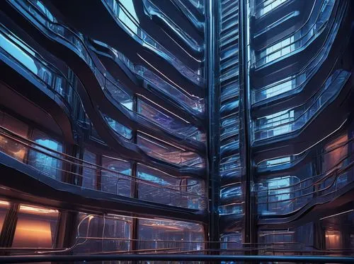 arcology,futuristic architecture,oscorp,spaceship interior,cybercity,teleporters,elevators,panopticon,coruscant,collider,wheatley,holodeck,mainframes,futuristic landscape,megastructure,sky space concept,scifi,futuristic art museum,cybertown,primosphere,Illustration,Retro,Retro 10