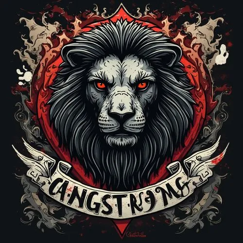 

1. **Central Graphic:**
   - Feature a bold, dynamic central graphic that embodies the gangster theme. This could include a stylized emblem, crest, or emblematic icon like a fierce lion, skull, or a