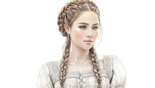 A beautiful young female, goddess braided hairstyle, nice outfit，by Albert Goodwin, drawing pencil,french braid,braid,braids,braiding,jessamine,girl in a historic way,victorian lady,jane austen,miss c