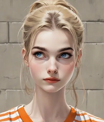 clementine,girl portrait,portrait of a girl,portrait background,doll's facial features,orange,elsa,vector girl,digital painting,pupils,women's eyes,blond girl,heterochromia,fantasy portrait,world digital painting,blonde girl,the girl's face,natural cosmetic,game illustration,bun,Digital Art,Comic