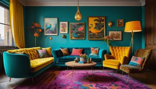 bohemian art,sitting room,blue room,interior decor,showhouse,mahdavi,chaise lounge,fromental,maximalism,gournay,boho art,teal and orange,boho art style,furnishings,contemporary decor,turquoise wool,decor,victorian room,interior decoration,turquoise leather,Art,Classical Oil Painting,Classical Oil Painting 37