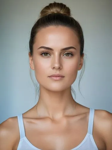 Full-size sample portrait,a woman in a white shirt looks off to the side,natural cosmetic,microdermabrasion,collagen,procollagen,isinbaeva,petrova,Photography,General,Realistic