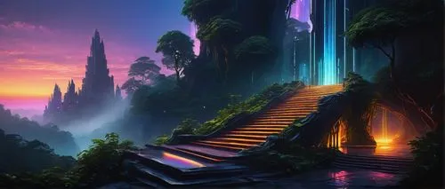 fantasy landscape,futuristic landscape,fantasy picture,rivendell,stairway to heaven,escaleras,stairway,winding steps,stairs to heaven,cliffside,purple landscape,landscape background,3d fantasy,fantasy art,world digital painting,dreamscape,citadels,dreamlands,the mystical path,alfheim,Conceptual Art,Graffiti Art,Graffiti Art 11