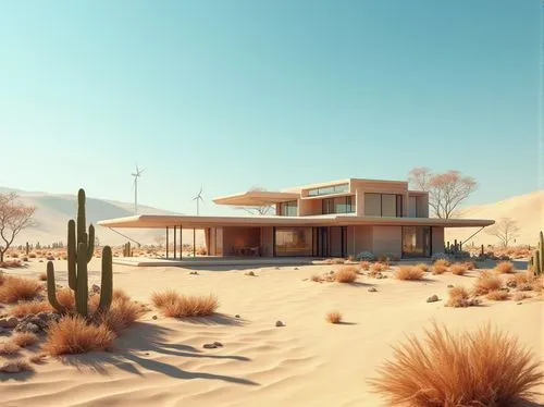 dunes house,dune ridge,desert landscape,desert desert landscape,the desert,san dunes,mid century house,desert,dune landscape,desert plant,desertlike,sketchup,dunes,arid landscape,semidesert,desert background,desert flower,holiday home,desert plants,crescent dunes,Photography,General,Realistic