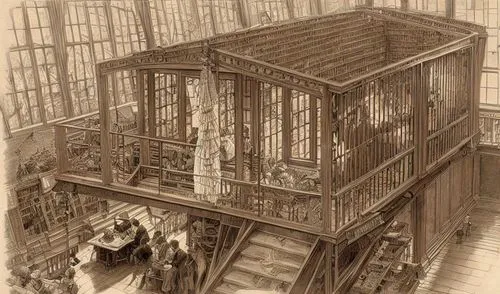 bird cage,staircase,china cabinet,scaffold,aviary,the framework,outside staircase,frame drawing,birdcage,multi-story structure,escher,stairway,stairwell,scaffolding,woodwork,wooden construction,wooden