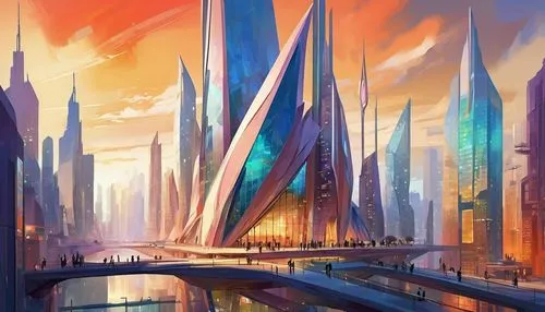 futuristic landscape,cityscape,cybercity,fantasy city,coruscant,futuristic architecture,arcology,citadels,cyberport,skybridge,homeworlds,city scape,city skyline,homeworld,colorful city,skyreach,fantasy landscape,ancient city,cybertown,cyberworld,Illustration,Realistic Fantasy,Realistic Fantasy 01