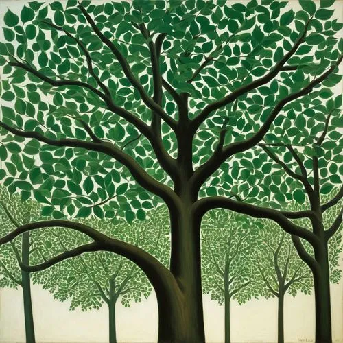 green tree,cardstock tree,rousseau,bishvat,hockney,tree canopy,Art,Artistic Painting,Artistic Painting 06