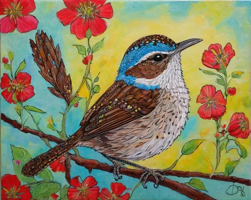 bird painting,fairywren,meadow bird,spring bird,humming birds,humming-bird,cloves schwindl inge,wren,sunbird,cactus wren,annas hummingbird,blue birds and blossom,blue wren,magnolia warbler,song bird,robin redbreast,humming bird,robins in a winter garden,flower and bird illustration,passerine bird,Illustration,Abstract Fantasy,Abstract Fantasy 04