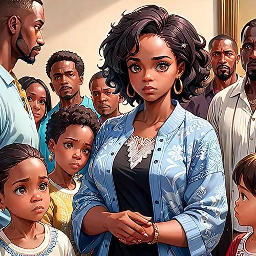 rockwell,coretta,liberians,magnolia family,selma,the dawn family,sci fiction illustration,african american kids,game illustration,alita,resegregation,orphans,coogler,raising,diverse family,boondocks,sarafina,church painting,kids illustration,sanaa,Anime,Anime,General