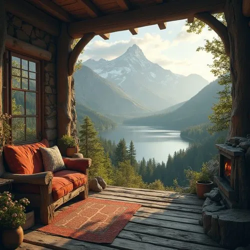 the cabin in the mountains,summer cottage,home landscape,idyllic,seclude,cottage,chalet,beautiful home,house in the mountains,small cabin,house in mountains,secluded,seclusion,porch swing,coziness,cabin,front porch,idyll,hideaway,hideaways,Photography,General,Realistic