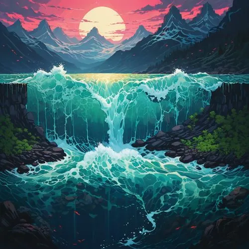 tidal wave,chasm,ocean,acid lake,water scape,waterscape,water waves,lagoon,sea,rapids,ocean waves,erosion,ocean background,fantasy landscape,fjord,waterfall,sea landscape,tide,landscape background,world digital painting,Conceptual Art,Fantasy,Fantasy 32