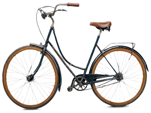 Vintage bicycle, rusty metal frame, old-fashioned pedals, worn-out leather seat, intricate gear system, classic drop handlebars, ornate headlight, wooden wheels, distressed paint job, morning dew, sof