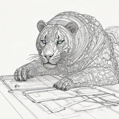 line art animal,line art animals,wireframe,panthera leo,wireframe graphics,white tiger,white bengal tiger,a tiger,female lion,white lion,big cat,jaguar,stone lion,cat line art,scribble lines,drawing cat,lion,blue tiger,snow leopard,pencils,Art,Classical Oil Painting,Classical Oil Painting 10