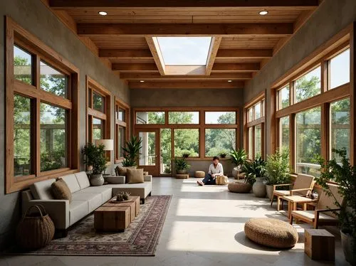 sunroom,wooden windows,wooden beams,family room,home interior,clerestory,living room,wood window,interior modern design,folding roof,conservatory,daylighting,breakfast room,beautiful home,forest house,bohlin,timber house,livingroom,contemporary decor,mid century modern