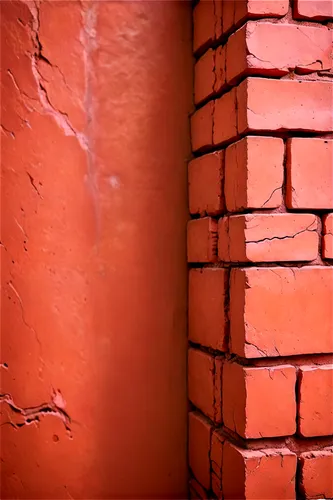 Red brick wall, rough texture, irregular shape, worn edges, cracks, old-fashioned, weathered, close-up shot, shallow depth of field, warm color tone, soft natural lighting, detailed realistic renderin