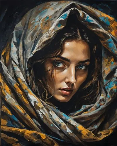 girl in cloth,oil painting on canvas,mystical portrait of a girl,girl with cloth,oil painting,girl in a wreath,boho art,art painting,oil on canvas,world digital painting,girl portrait,young woman,fabric painting,fantasy portrait,portrait of a girl,kahila garland-lily,italian painter,fineart,oil paint,swirling,Art,Artistic Painting,Artistic Painting 42