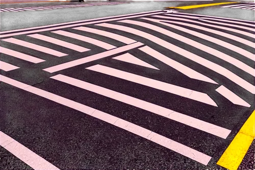 crosswalk,zebra crossing,pedestrian crossing,road marking,pink squares,crossroad,intersection,traffic junction,zebra pattern,chevrons,traffic zone,crossing,pin striping,right turn,one-way street,neon arrows,zigzag pattern,lane grooves,railway crossing,checkerboard,Unique,Design,Character Design