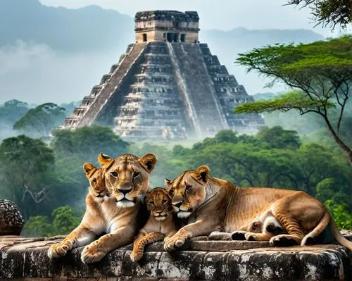 belize,chichen itza,lionesses,belize zoo,maya civilization,lions couple,chichen-itza,yucatan,liger,maya city,exotic animals,tropical animals,male lions,world heritage,chiapas,wild animals,big cats,unesco world heritage,lions,two lion,Photography,General,Commercial