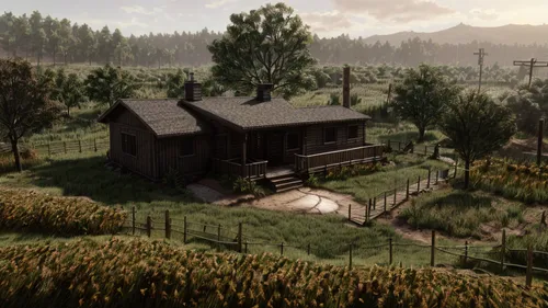 Photorealistic while maintaining 100% accuracy to the original image. Add a second level
,farmstead,the cabin in the mountains,house in the mountains,country cottage,the farm,homestead,house in mounta