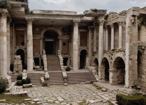 TEMPLO ROMANO EN RUINAS,an outside view of a building with many pillars,celsus library,palmyra,ephesus,temple of diana,panagora,dougga,Photography,General,Realistic