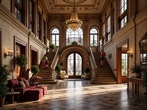 entrance hall,hallway,foyer,banff springs hotel,lobby,nemacolin,hotel hall,hotel lobby,royal interior,biltmore,gleneagles hotel,emirates palace hotel,grand hotel europe,greystone,ballroom,crown palace,luxury hotel,driehaus,entryway,atriums