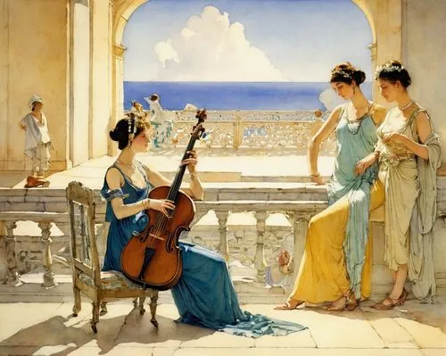 music notes in the palace,serenade,singers,musicians,apollo and the muses,classical,accolade,violinists,classical music,orchestra,woman playing violin,concerto for piano,classical antiquity,musical en