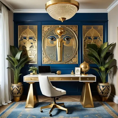 dark blue and gold,art deco,modern decor,contemporary decor,interior decoration,gold wall,opulently,blue room,interior design,interior decor,gold lacquer,decoratifs,gold paint stroke,opulent,art deco frame,gold foil corner,mid century modern,berkus,gold stucco frame,royal blue,Photography,General,Realistic