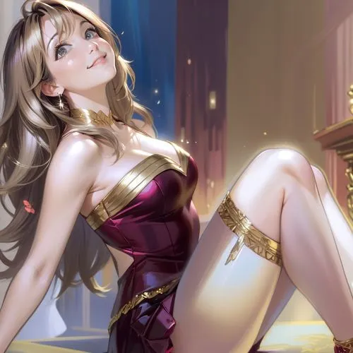 heather locklear young, smiling, anime woman with golden chains and a corset,cagliostro,elise,ann,jenet,zooey,rafaela,Anime,Anime,General