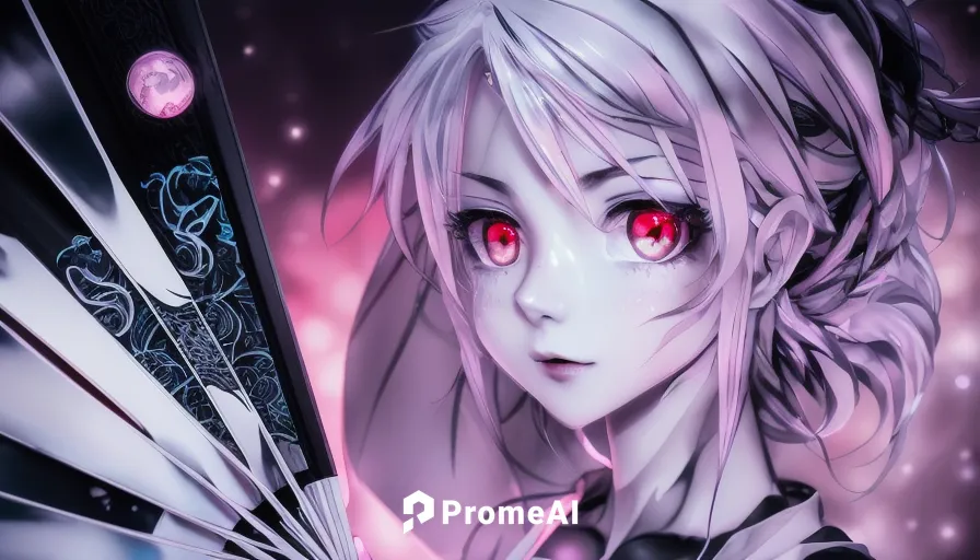 moonlit night, gothic cyberpunk woman holding a folding fan ,sword lily,water-the sword lily,white rose snow queen,rusalka,alice,edit icon,swordswoman,a200,sidonia,echo,dark elf,wiz,dark art,ren,silve