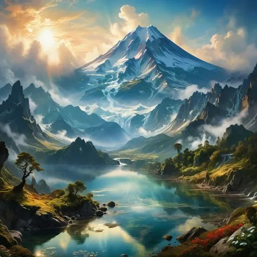 mountain landscape,fantasy landscape,mountainous landscape,mountain scene,landscape background,mountain world,alpine landscape,autumn mountains,mountains,gondolin,erebor,world digital painting,fantasy picture,the landscape of the mountains,mountain valleys,giant mountains,high mountains,landscape mountains alps,mountain range,mountain mountains,Conceptual Art,Fantasy,Fantasy 05