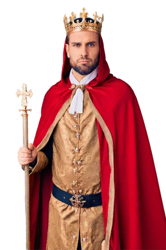 HD royalty-free video, solo male king, medieval costume, golden crown, red cape, white beard, muscular arms, ornate throne, velvet drapes, regal pose, serious facial expression, dramatic lighting, cin