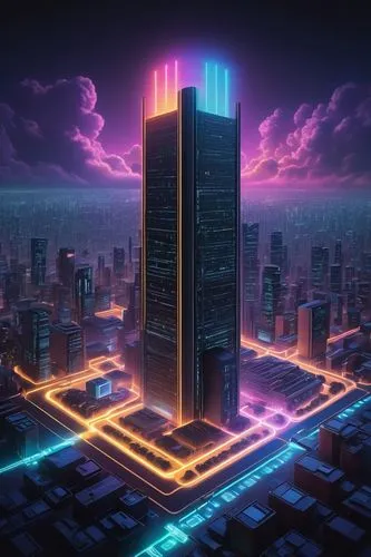 cybercity,cybertown,metropolis,cyberport,microdistrict,megapolis,cityscape,ctbuh,cyberpunk,tron,skyscraping,black city,cyberworld,synth,fantasy city,cyberia,skyscraper,megalopolis,megacorporation,city at night,Art,Artistic Painting,Artistic Painting 30