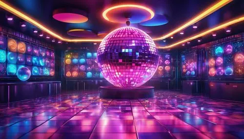 disco,disco ball,dancefloor,nightclub,prism ball,discotheque,discotheques,dancefloors,mirrorball,3d background,spaceland,mirror ball,cinema 4d,3d render,ballroom,colored lights,dance club,eurodisco,discoid,discoideum,Illustration,Realistic Fantasy,Realistic Fantasy 38