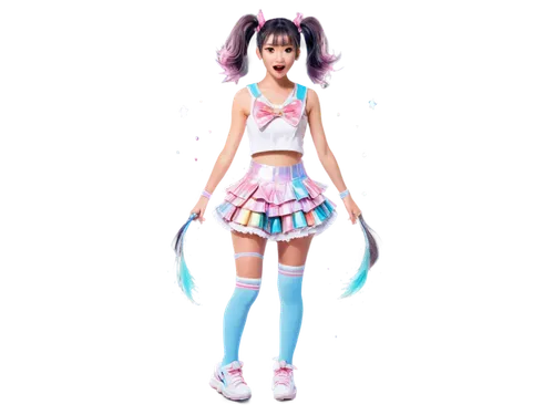 Ketawa sound effect, Japanese style, anime-inspired, sparkles, glitters, shiny particles, soft pastel colors, cute facial expression, blushing cheeks, big shining eyes, twin tails, frilly skirt, knee-