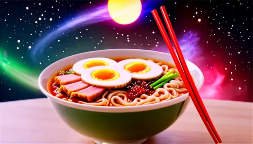 Steaming hot cup noodles, Japanese style, white cup with red logo, savory broth, springy noodles, green onions, pink pork slice, boiled egg, chopsticks on side, ceramic table, morning light, shallow d