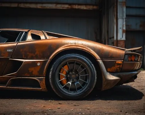 patina,metal rust,gold paint stroke,porsche gt,rusted,lamborghini diablo,Photography,General,Fantasy