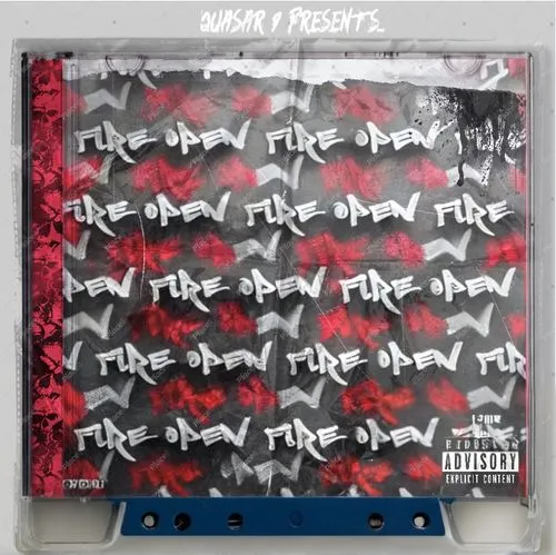 White red and navy blue color scheme cassette tape, on fire, display product, ,birds of prey-night,mixtape,cd cover,barrys,phorcys,theavy,berrys,therry,poetry album,midnight,merlyn,tracklisting,rirkri