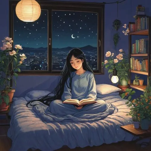 night-blooming jasmine,chuseok,girl studying,hikikomori,gn,vishishtadvaita,Illustration,Japanese style,Japanese Style 20