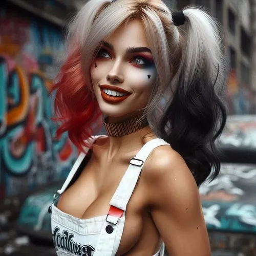 harley quinn,harley,retro girl,world digital painting,retro woman,digital painting,cruella,killer smile,marilyn,rockabella,vampire woman,barista,vampire lady,bylina,artist doll,zombie,digital art,killer doll,painter doll,tattoo girl