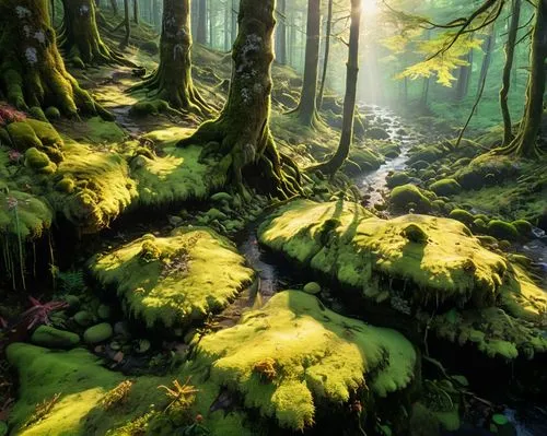 forest moss,forest floor,elven forest,coniferous forest,old-growth forest,green forest,forest glade,spruce forest,swampy landscape,fairy forest,forest landscape,fir forest,deciduous forest,moss,temperate coniferous forest,tree moss,forests,mushroom landscape,fairytale forest,northwest forest,Unique,Design,Sticker