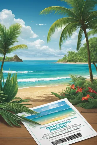 background vector,beach landscape,travel trailer poster,tropical floral background,tropical house,ms island escape,dream beach,travel insurance,blue hawaii,paradise beach,south pacific,tropical beach,tropics,boarding pass,seychellois rupee,beach scenery,summer clip art,tropical sea,castaway beach,coconut trees,Conceptual Art,Fantasy,Fantasy 13