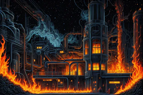 city in flames,the conflagration,fire background,sci fiction illustration,conflagration,burning house,door to hell,fire planet,black city,destroyed city,fire escape,inferno,pillar of fire,burning earth,fire land,fire damage,scorched earth,metallurgy,fireplaces,cd cover