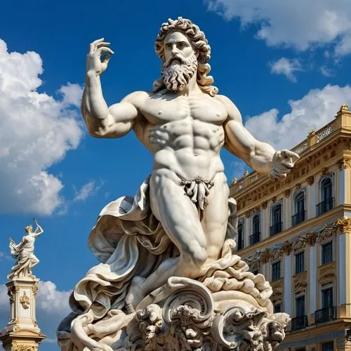 statue of hercules,poseidon,neptune,laocoon,fountain of neptune,bernini,Art,Classical Oil Painting,Classical Oil Painting 01