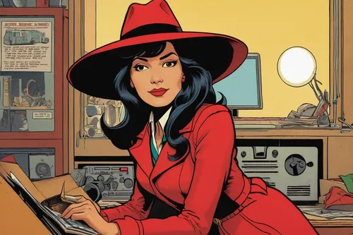 red coat,scarlet witch,lady in red,red hat,red cape,wanda,lupin,spy,the hat-female,the hat of the woman,witch's hat,business woman,detective,cruella de ville,private investigator,black hat,businesswoman,witch hat,spy visual,womans hat,Illustration,Vector,Vector 15