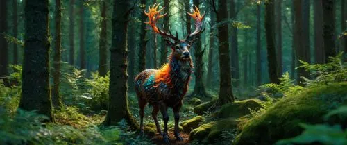 forest animal,european deer,stag,blacktail,glowing antlers,forest dragon,deer illustration,forest animals,forest,male deer,forest background,forest of dreams,in the forest,forest dark,the forest,deer,