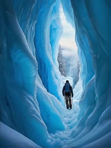 A hiker peers into the icy crevasse, feeling a mix of wonder and fear.,glacier cave,ice cave,entrance glacier,crevasse,ice climbing,gorner glacier,blue caves,gerlitz glacier,ski mountaineering,blue ca