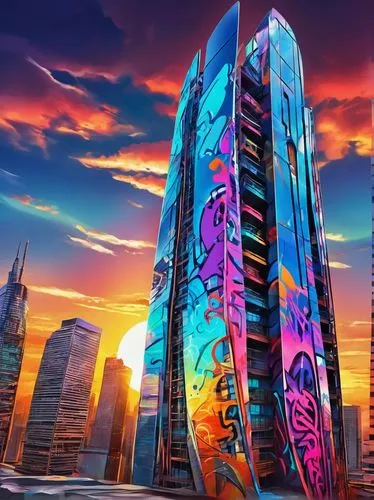 futuristic architecture,futuristic landscape,cybercity,megapolis,skyscraping,colorful city,skycraper,supertall,skyscrapers,cybertown,skyscraper,monoliths,fantasy city,megacorporation,sky city,the skyscraper,futurist,arcology,world digital painting,cyberport,Conceptual Art,Graffiti Art,Graffiti Art 09