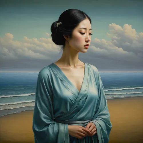 han thom,japanese woman,asian woman,vietnamese woman,janome chow,junshan yinzhen,chinese art,luo han guo,girl on the dune,oriental princess,oriental girl,oriental painting,xuan lian,romantic portrait,rou jia mo,mari makinami,choi kwang-do,girl in a long dress,xing yi quan,japanese art,Illustration,Realistic Fantasy,Realistic Fantasy 08